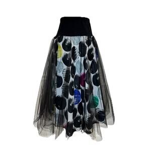 Luukaa Women's Tutu Skirt Size 6 Midi Black and Polka Dot Trendy Skirt NWT